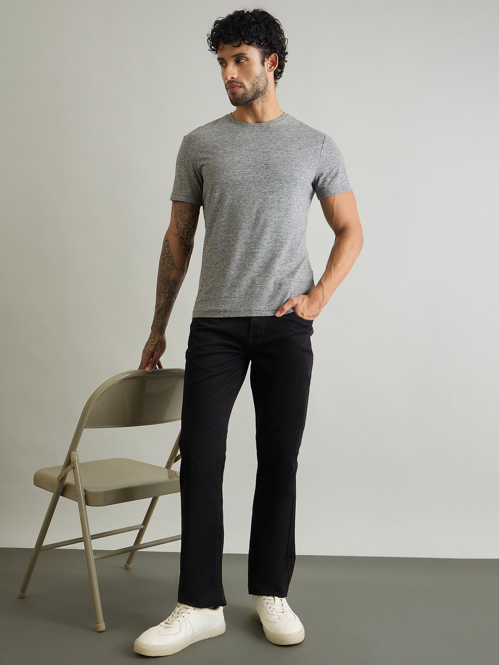 Vanguard Obsidian Slim Straight Fit Denim - Dark Olive - full length styled
