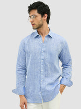 100% European Linen Regular-Fit Linen Shirt - Dark Blue