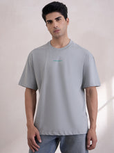 100% Cotton Oversized Printed Crew Neck Tee - Light Grey