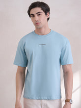 100% Cotton Oversized Printed Crew Neck Tee - Aqua Blue