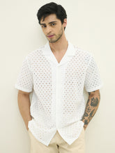 Schiffli Resort Collart Oversized Shirt - White