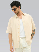 Nikkei Seersucker Cottonr Oversized Shirt - Yellow