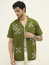 Classic Heritage Resort Collar Oversized Embrodery Shirt - Green