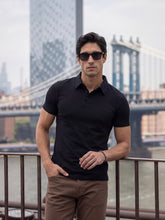 Luxury Comfort Cotton Blend Polo Neck T-Shirt - Black