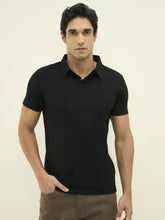 Luxury Comfort Cotton Blend Polo Neck T-Shirt - Black