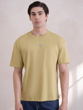 100% Cotton Oversized Printed Crew Neck Tee - Dusky Yellow