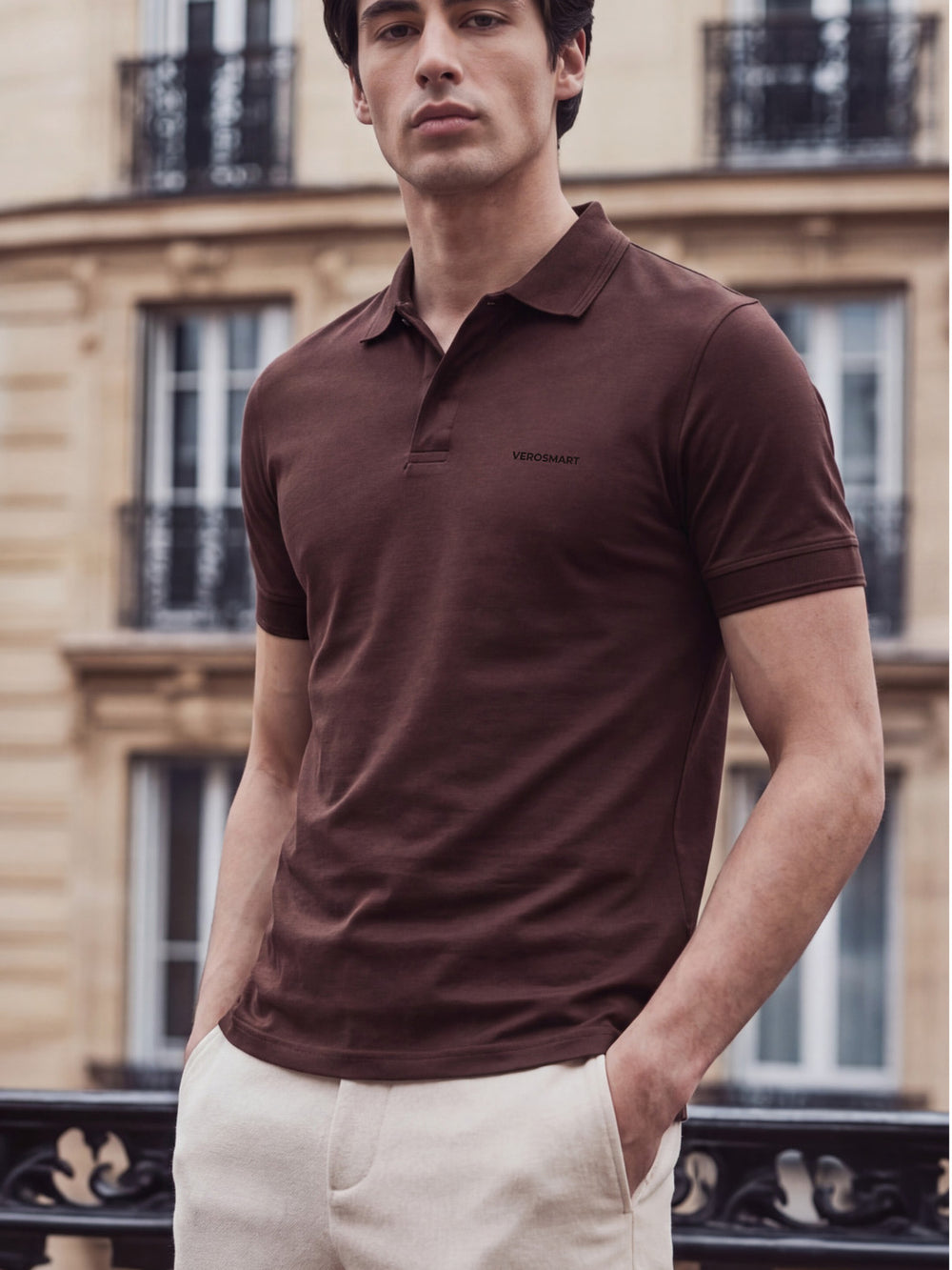 Long Durable Premium Cotton Regular-Fit Polo T-Shirt - Dark Brown