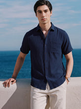 Super Smooth Textured Double Cloth Shirt - Navy Blue