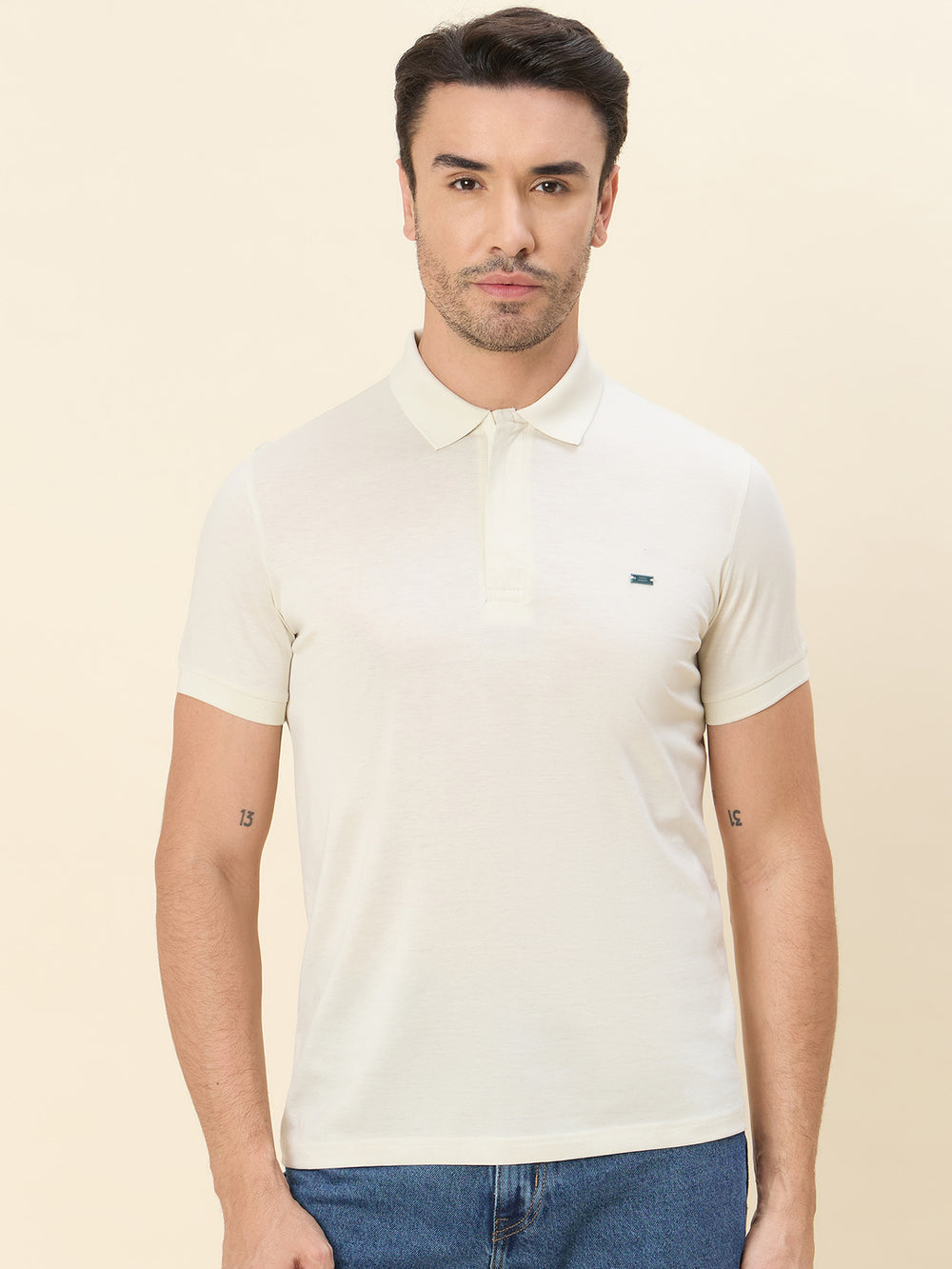 World's Finest & Ultra-Light Cotton Polo Neck T-Shirt - BEIGE