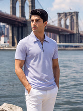 100% Breathable Cotton Zipper Polo T-Shirt - Light Blue