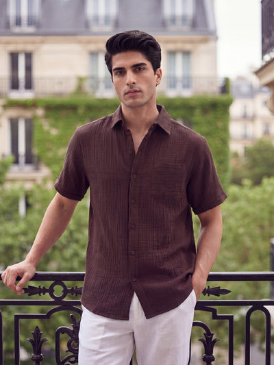 Super Smooth Textured Double Cloth Shirt - Brown