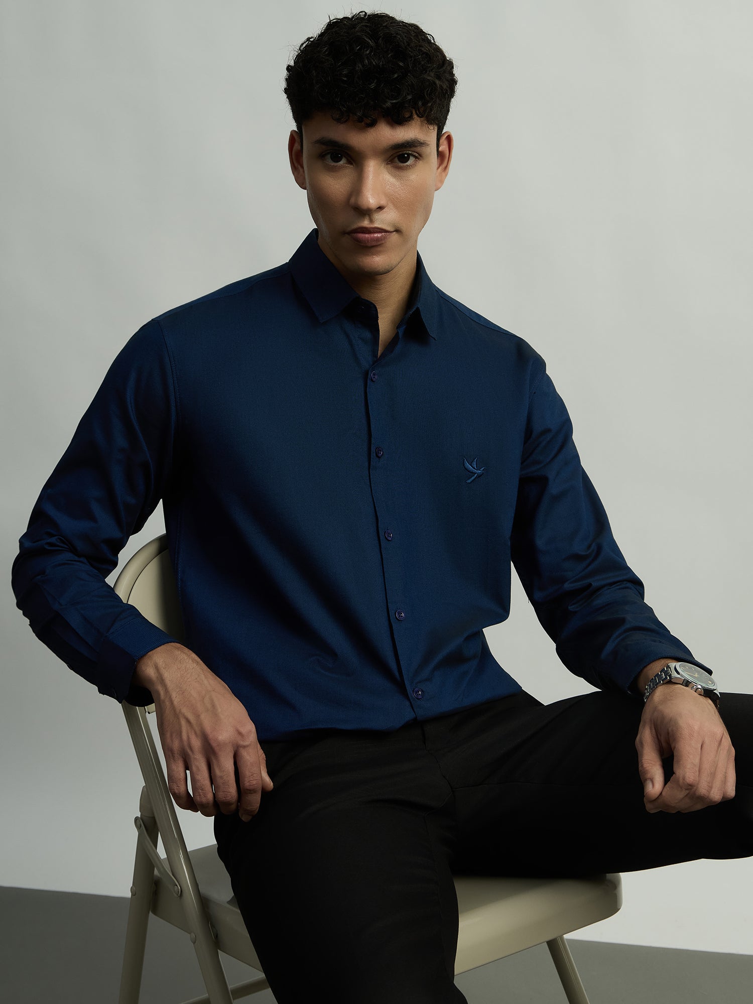 Luxury Pure Cotton Formal Shirt-Regular Fit - Navy Blue
