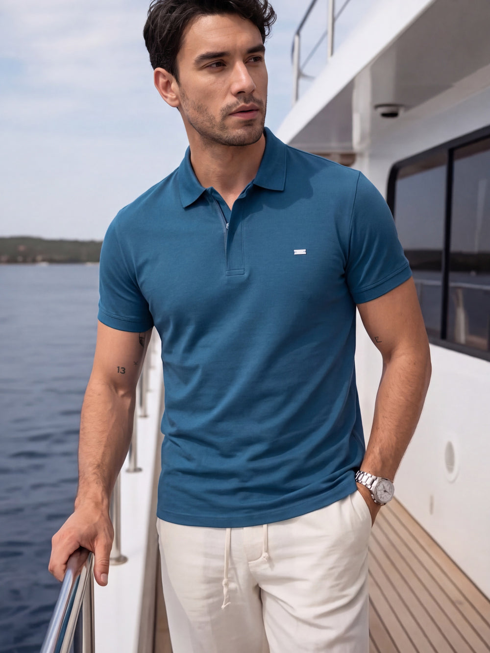 World's Finest & Ultra-Light Cotton Polo Neck T-Shirt - Dark Blue