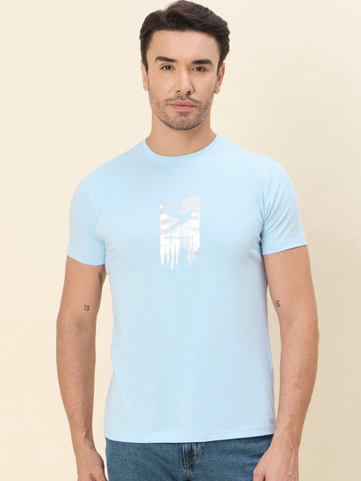 100% Cotton Printed Refined Basic Regular-Fit Crew Tee - SKY BLUE