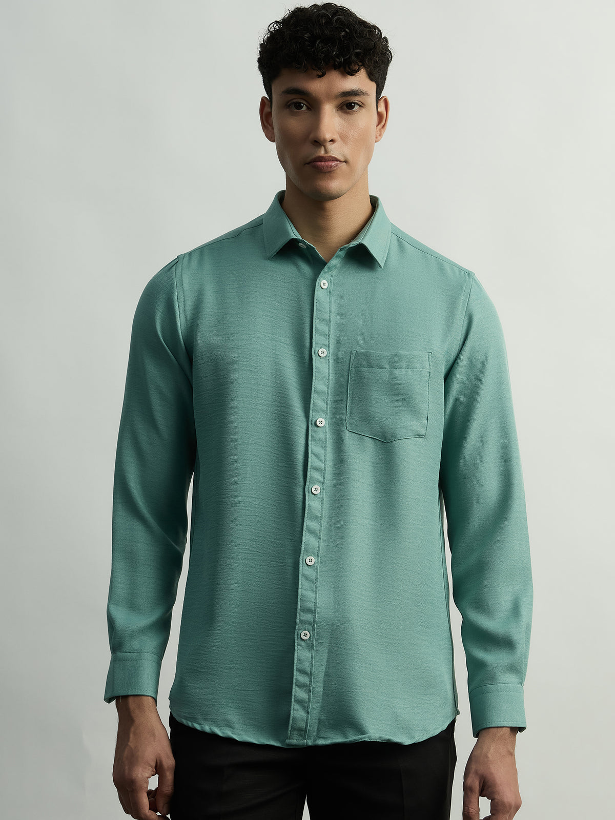 Linen-Look Regular Fit Casual Shirt - Green