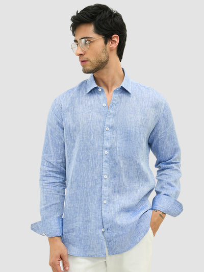 Azure Regular European Linen Shirt - Dark Blue