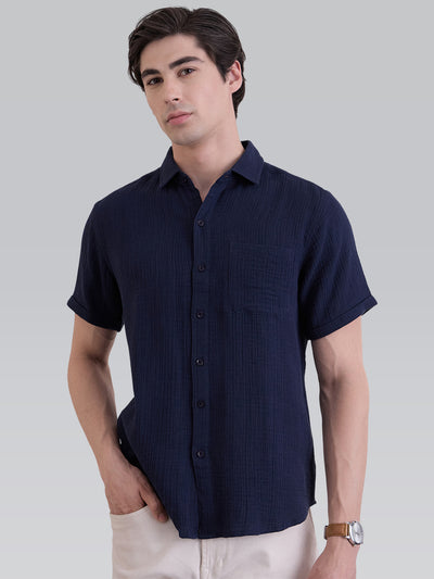 Aurora Versatile Double Cloth Regular Shirt - Navy Blue