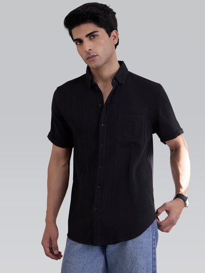 Aurora Versatile Double Cloth Regular Shirt - Black