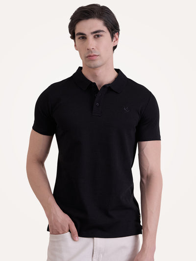 Premium Cotton Stretch Polo T-Shirt - BLACK