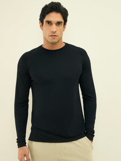 Modal Luxe Black Round Neck T-Shirt Slim Fit