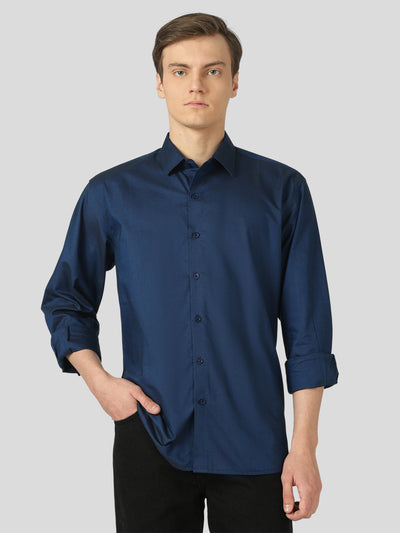 Bayesian Luxury Cotton Formal Shirt - Navy Blue