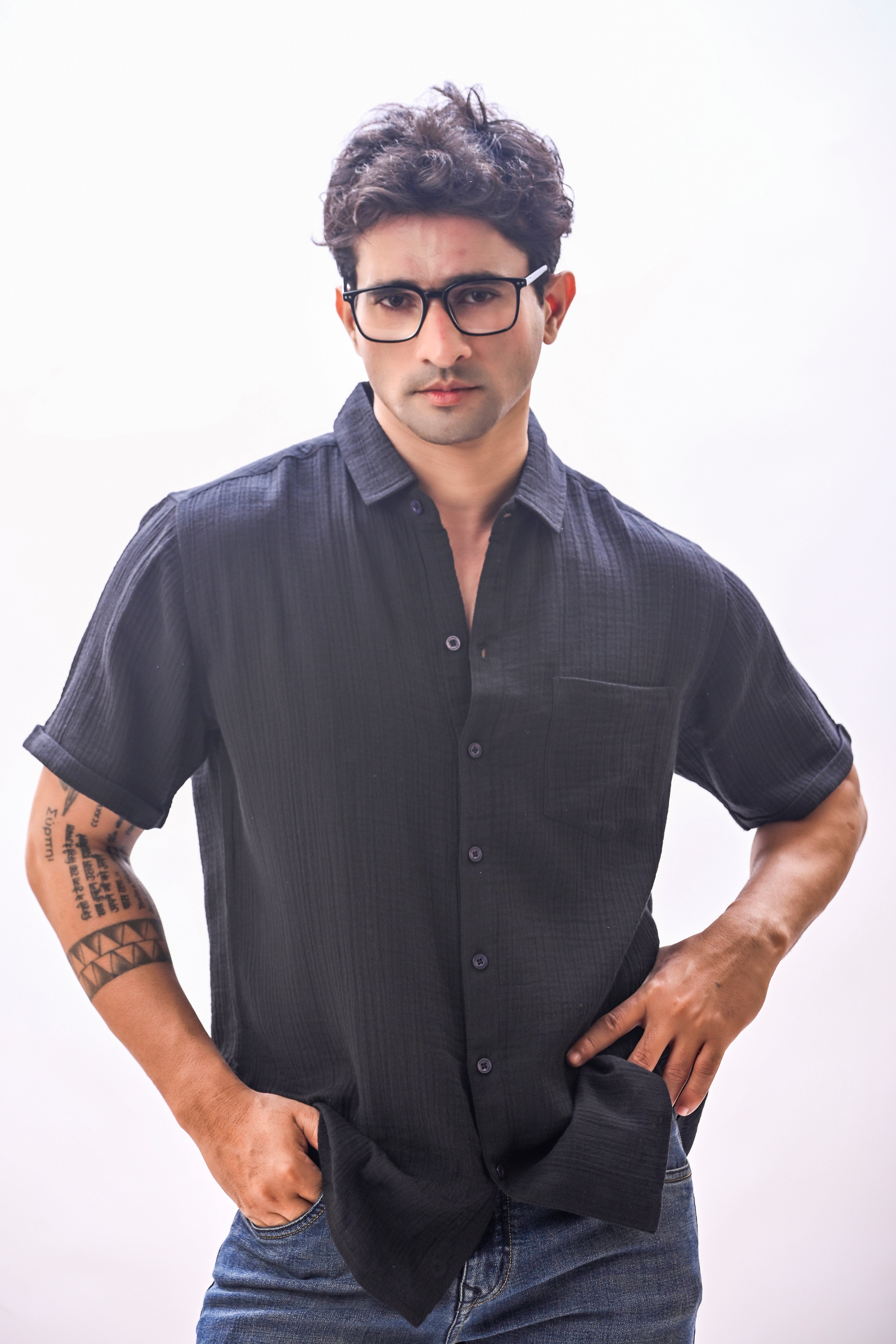 Aurora Versatile Double Cloth Shirt Black