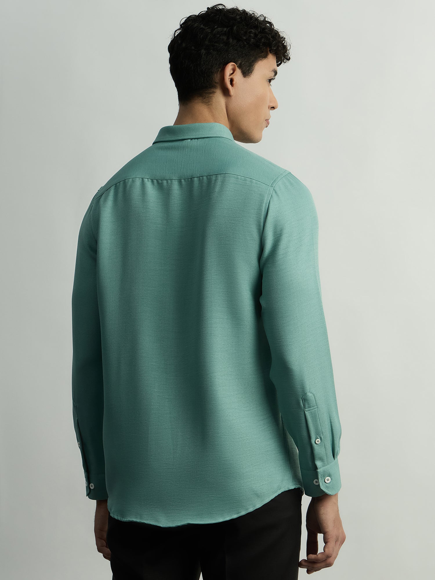 Linen-Look Regular Fit Casual Shirt - Green