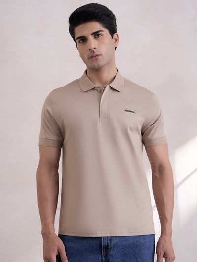 Long Durable Premium Cotton Regular-Fit Polo T-Shirt - Beige