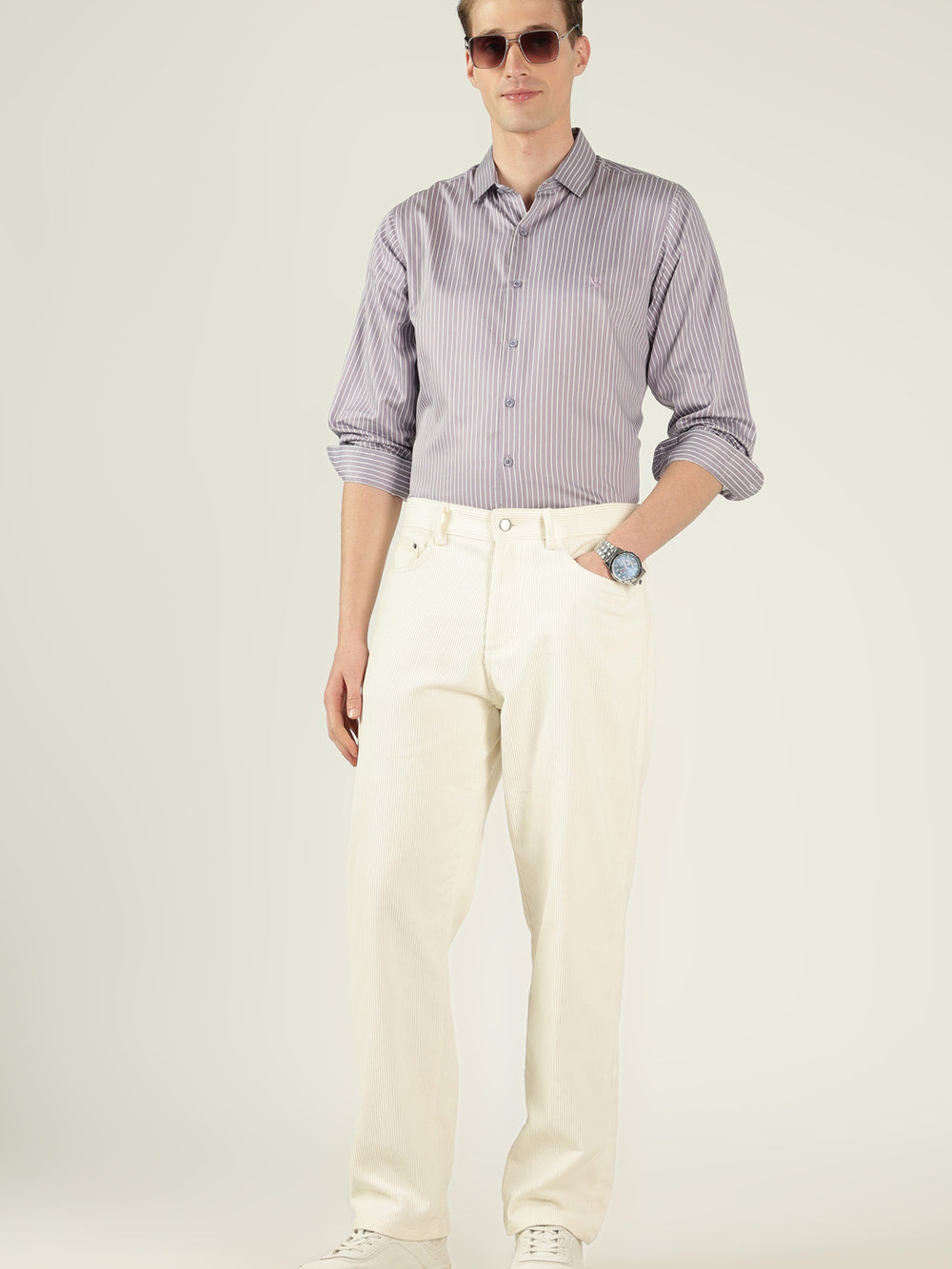 Finest Cotton Tailored Fit Formal Shirt - Purple Stripe