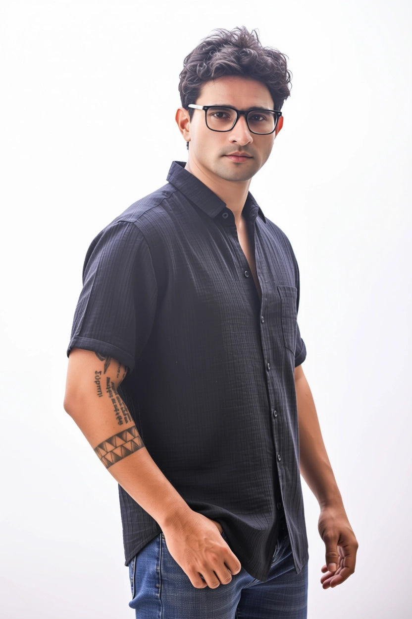 Aurora Versatile Double Cloth Shirt Black