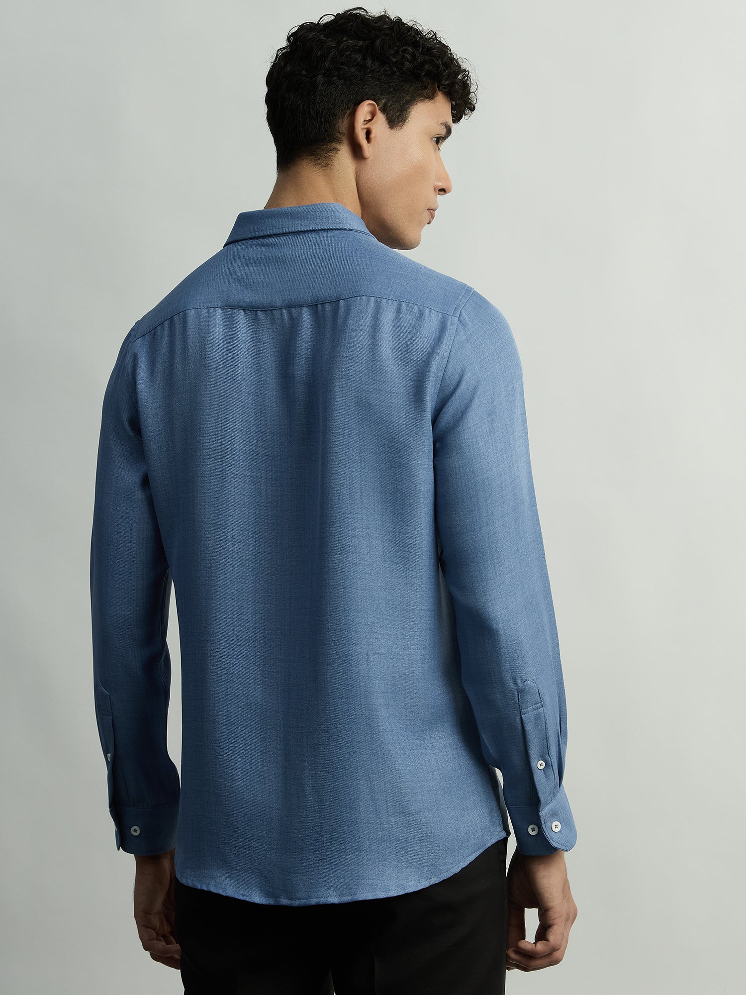 Linen-Look Regular Fit Casual Shirt - Blue