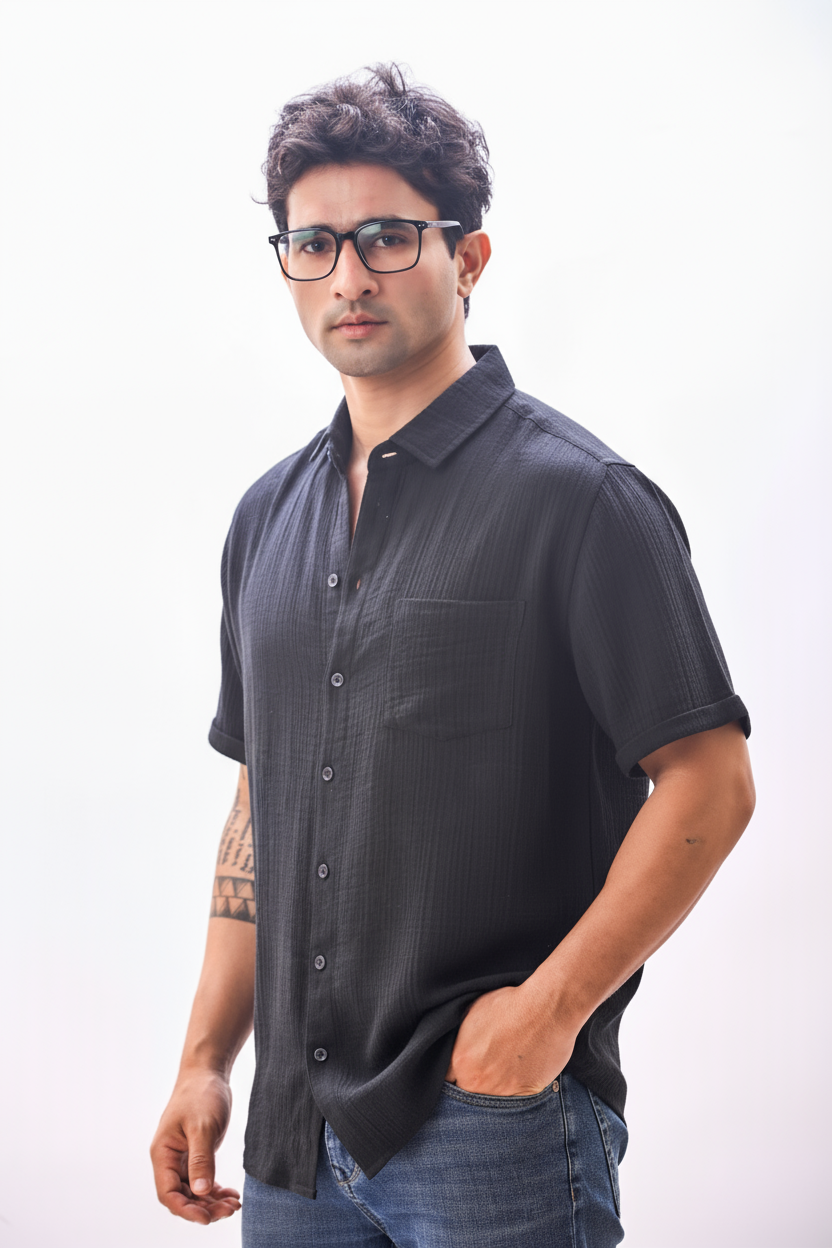 Aurora Versatile Double Cloth Shirt Black