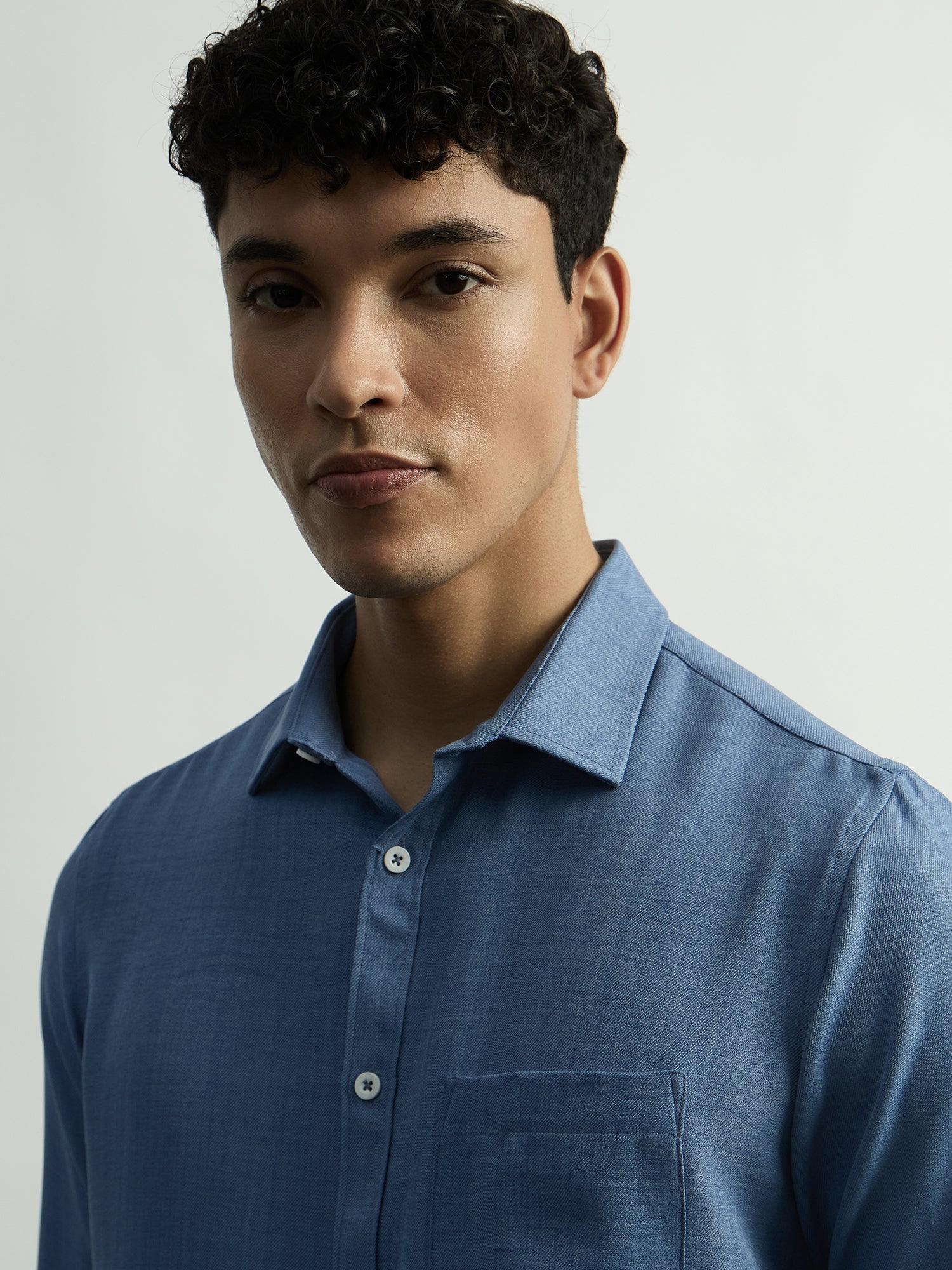 Linen-Look Regular Fit Casual Shirt - Blue