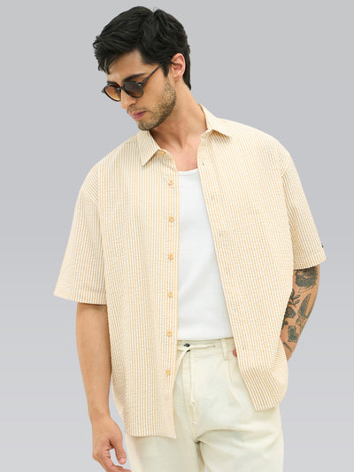 Nikkei Seersucker Cottonr Oversized Shirt - Yellow
