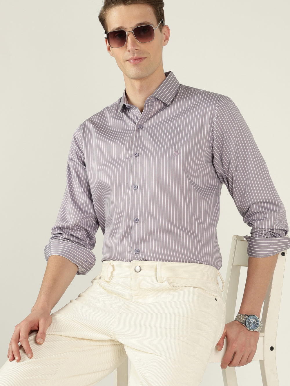 Verosmart Model Shoot of Cotton Formal Shirt - Purple Stripe