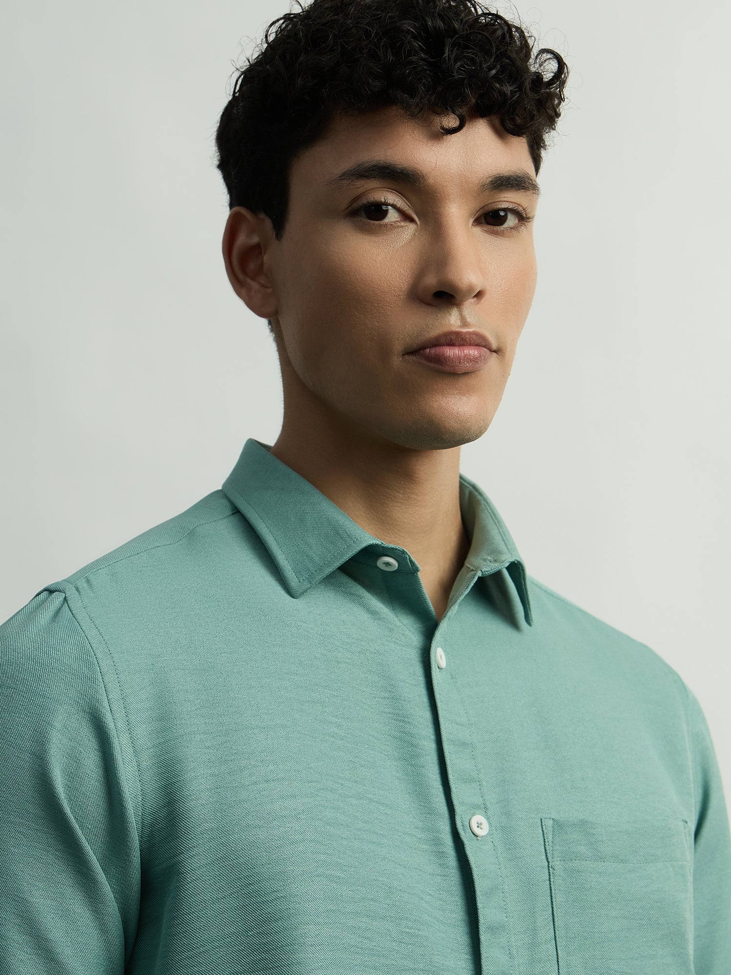 Linen-Look Regular Fit Casual Shirt - Green