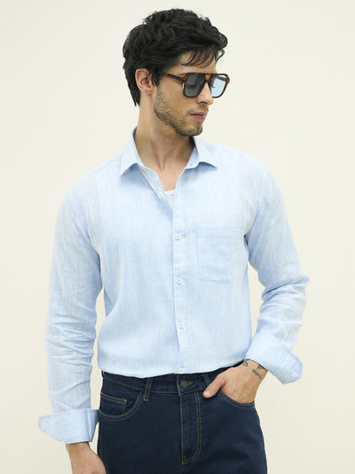 Azure Regular European Linen Shirt - Sky Blue