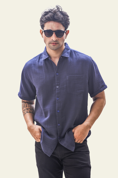 Aurora Versatile Double Cloth Shirt Navy Blue