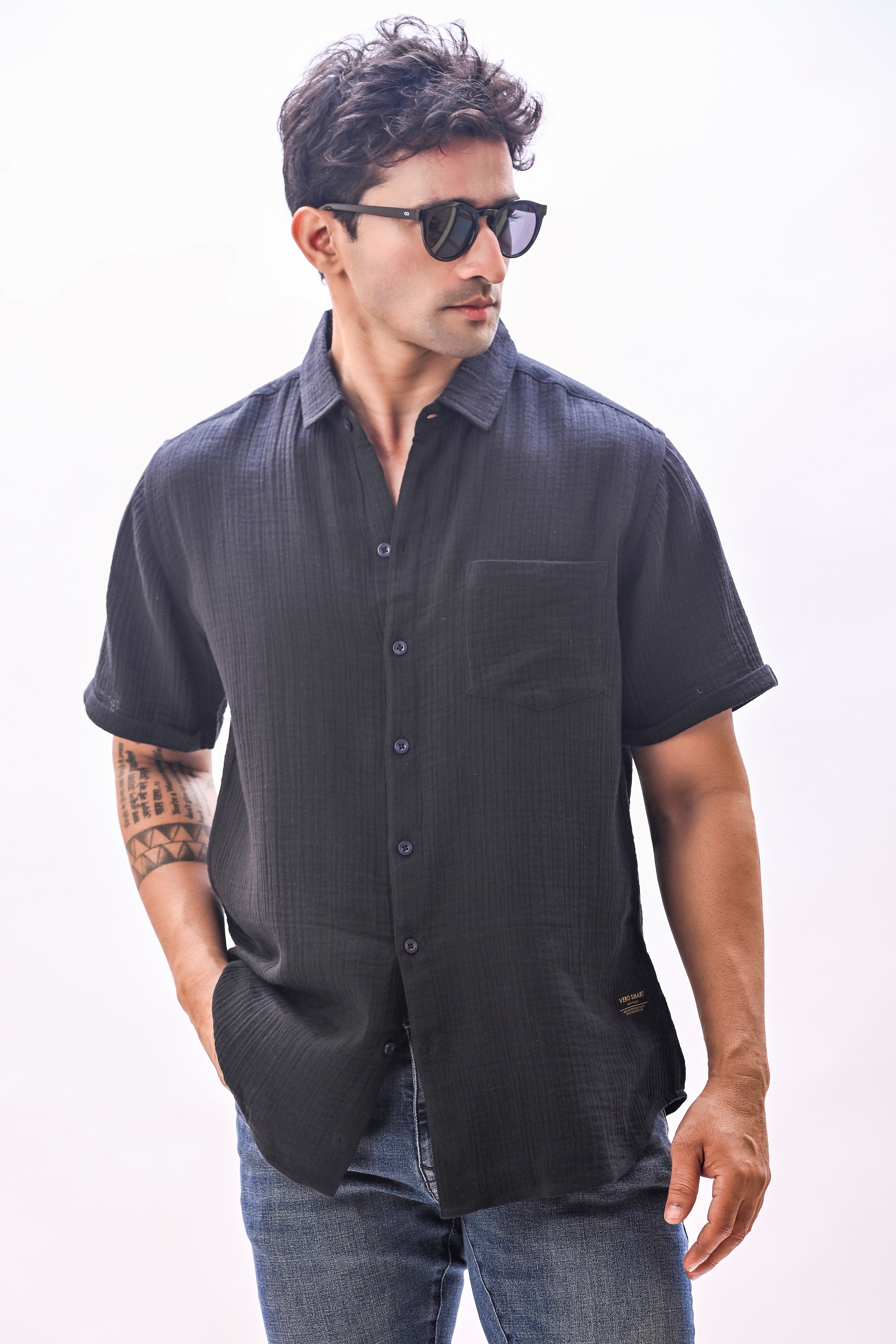 Aurora Versatile Double Cloth Shirt Black