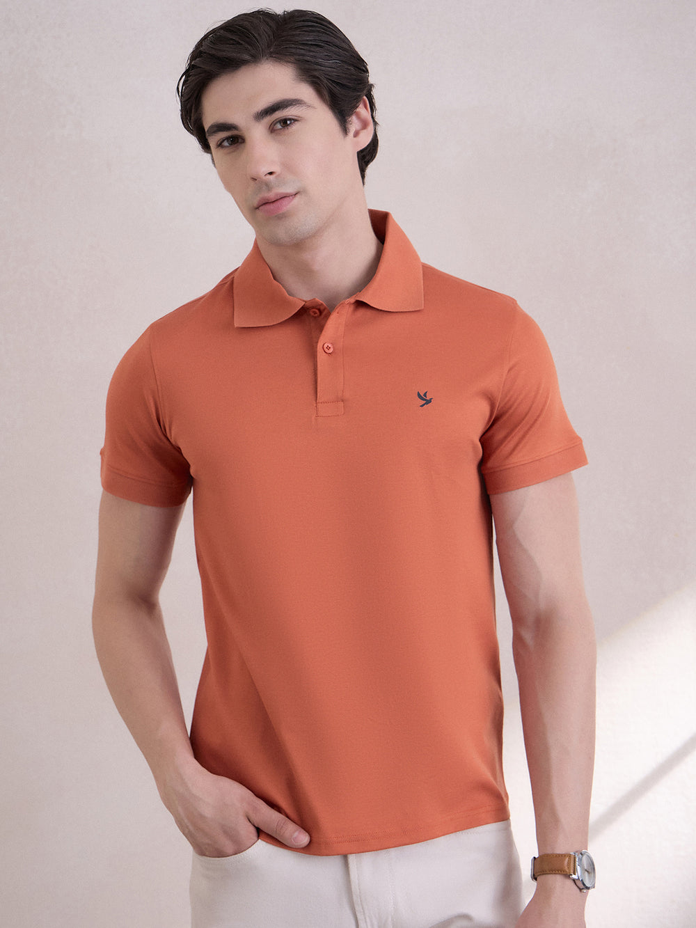 Super Durable Long Sheen Regular-Fit Polo T-Shirt - Rust Orange
