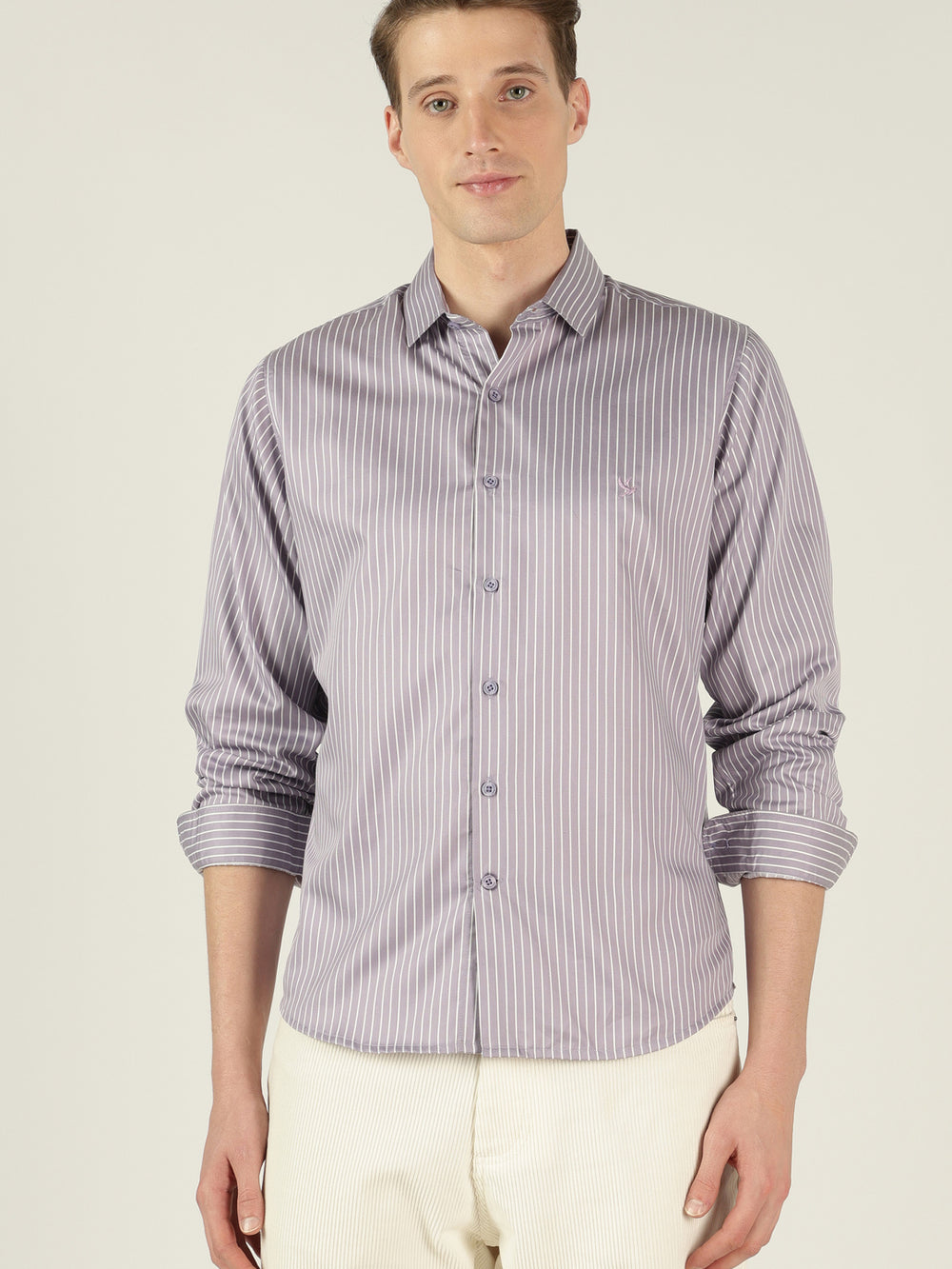 World's Finest Cotton Tailored Fit Formal Shirt - Purple Stripe