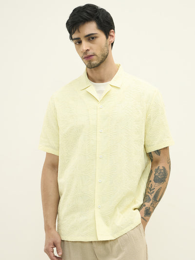 Heritage Resort Collar Oversized Embroidered Shirt - Yellow