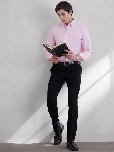 Bayesian Luxury Cotton Oxford Special Weave Regular Fit Formal Shirt - Pink