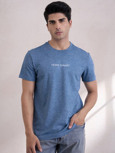 Durable Cotton Blend Crew Neck Regular-Fit Tee - Light Blue
