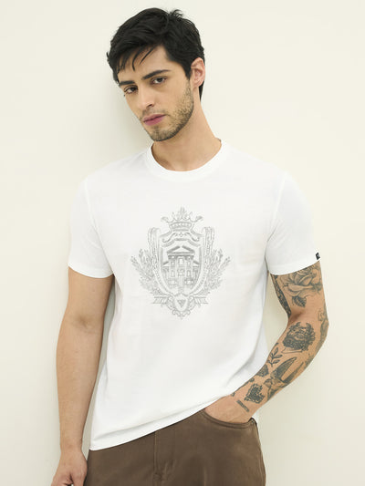 100% Premium Cotton Flock Print Regular-Fit Crew Tee - Primary White