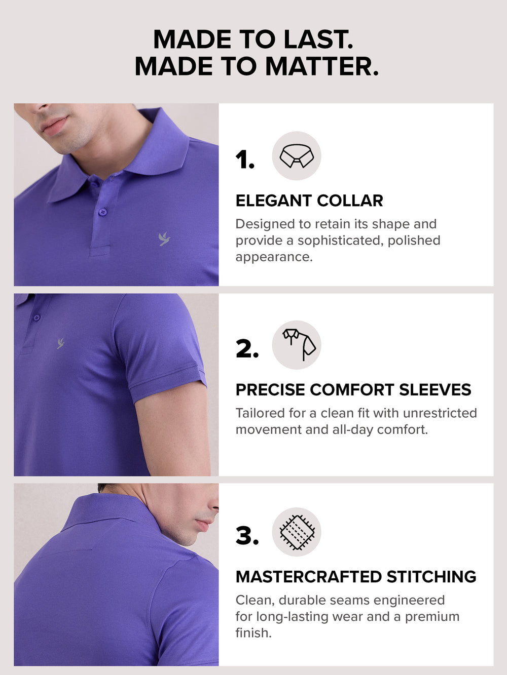 Super Durable Long Sheen Polo T-Shirt - Purple