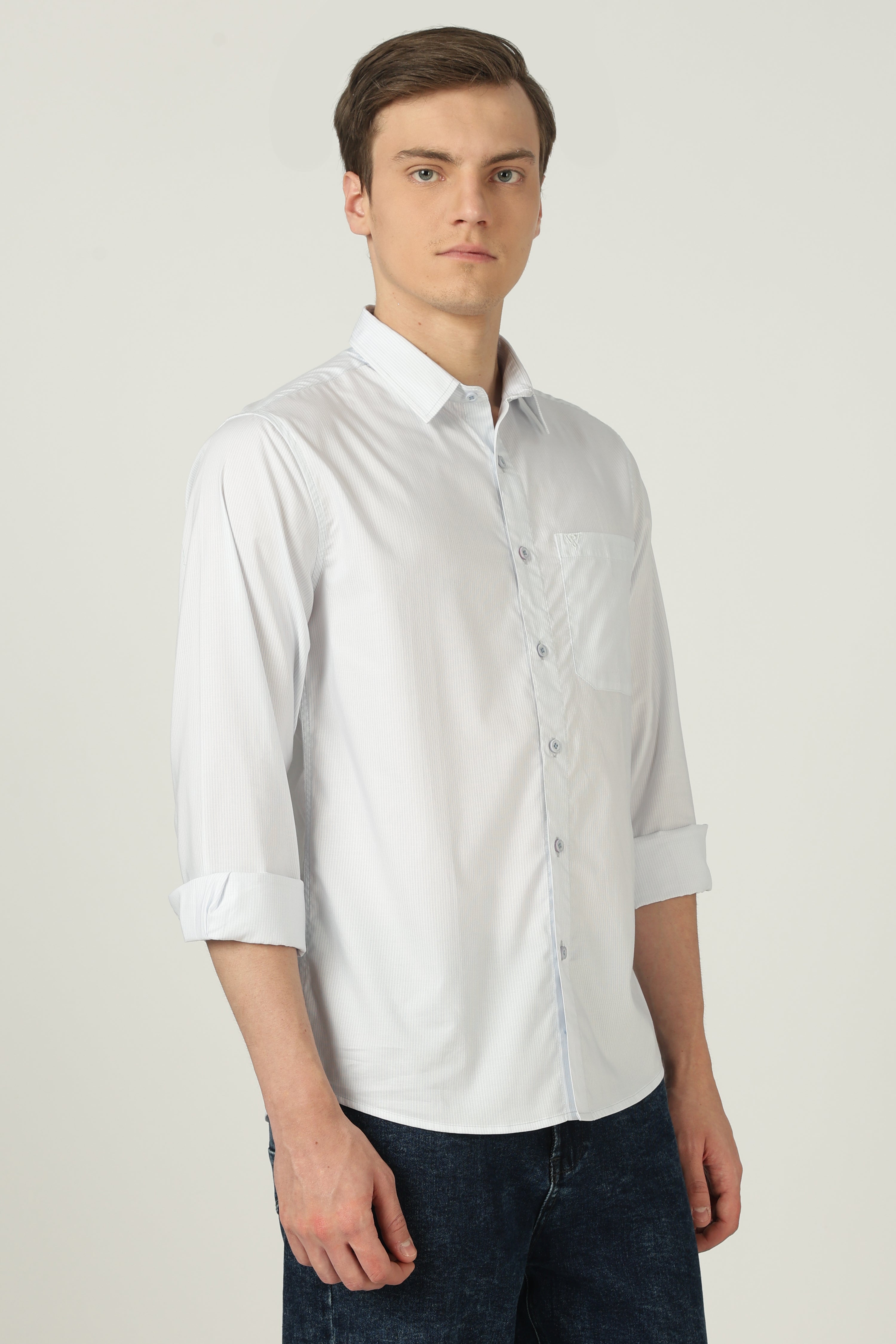 Windsor Liquid Cotton Luxe Shirt- white pinstripe