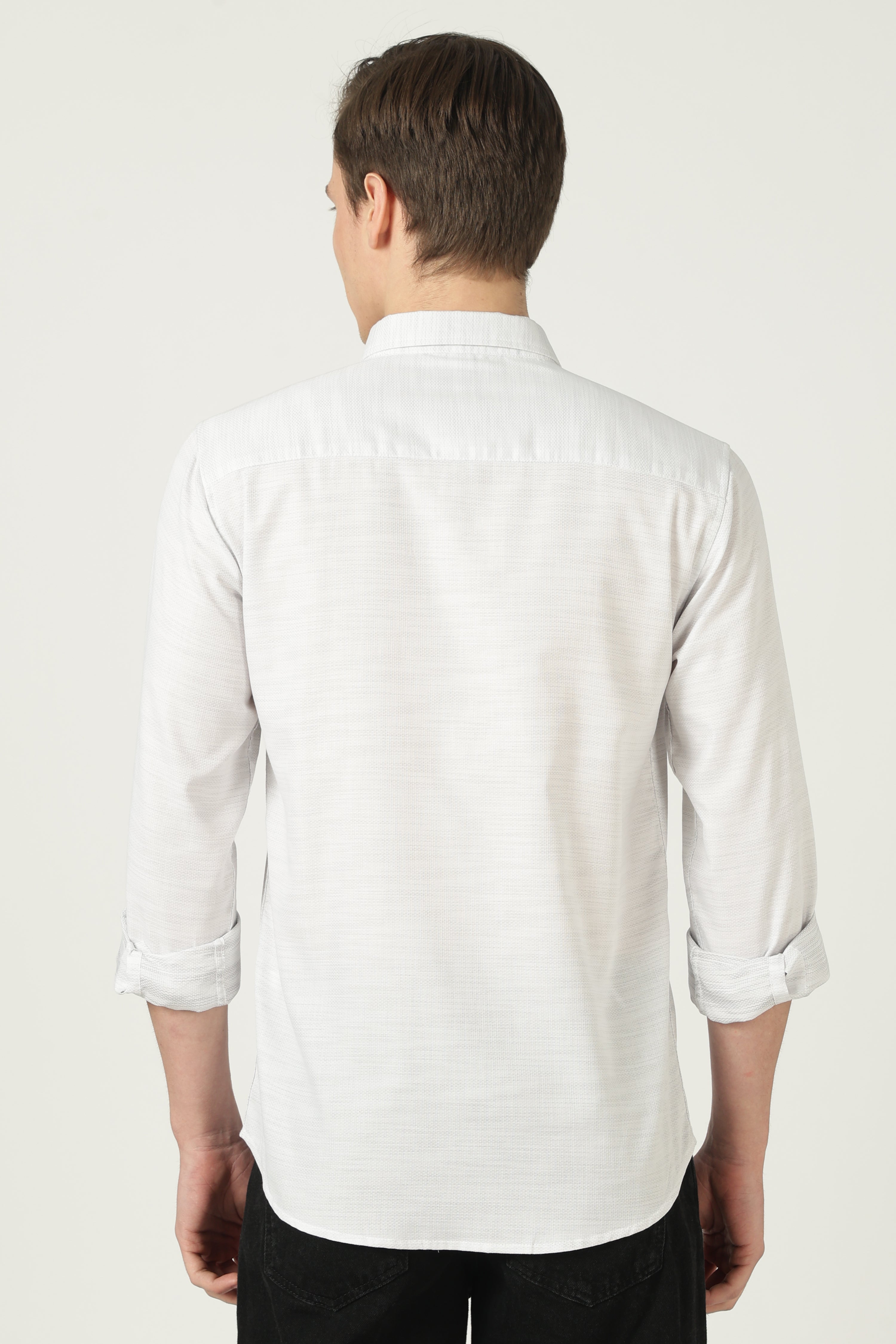 Azure Weft Luxe Cotton Shirt-White Weft Stripe