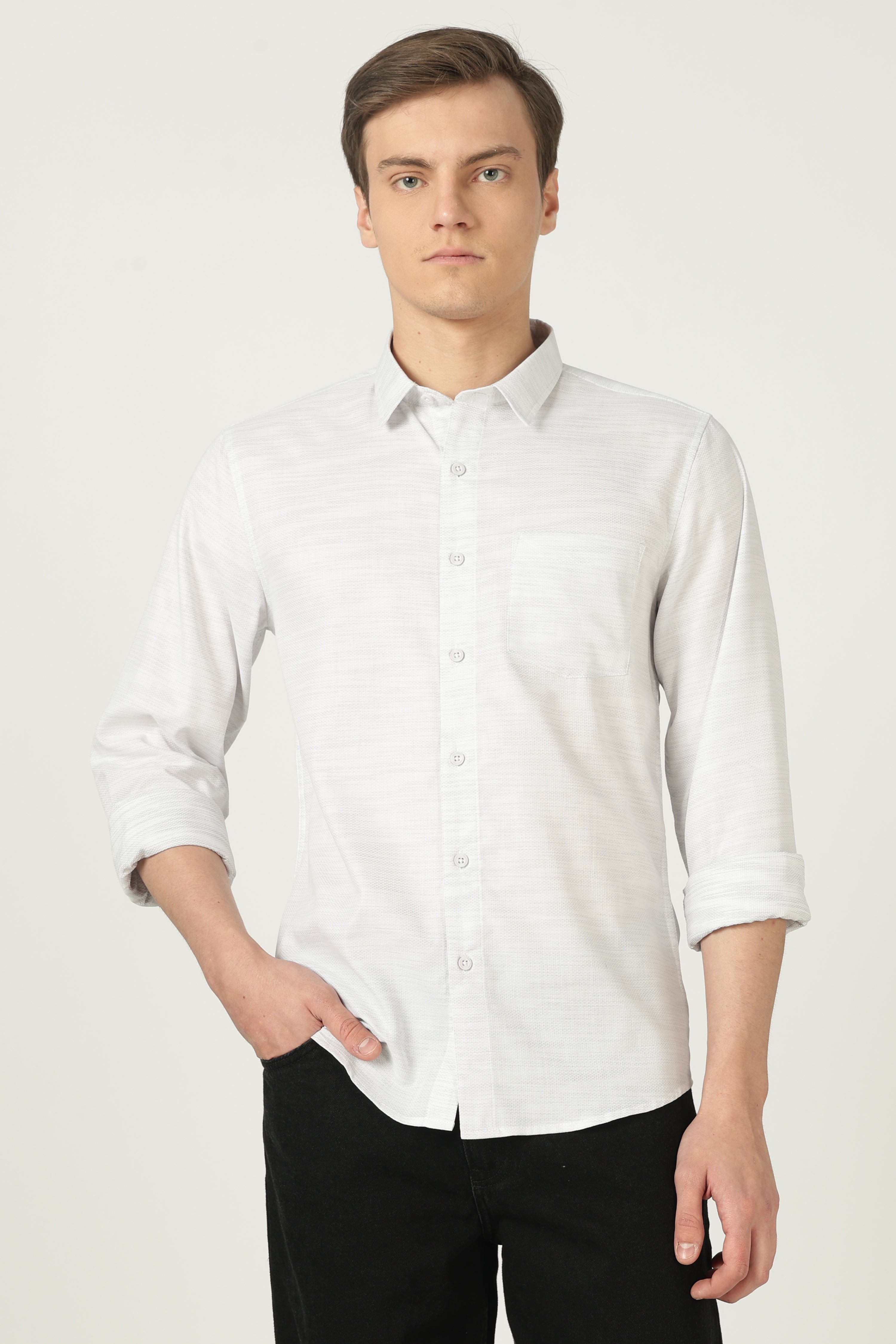 Azure Weft Luxe Cotton Shirt-White Weft Stripe