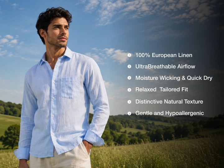 Azure Regular European Linen Shirt - Sky Blue